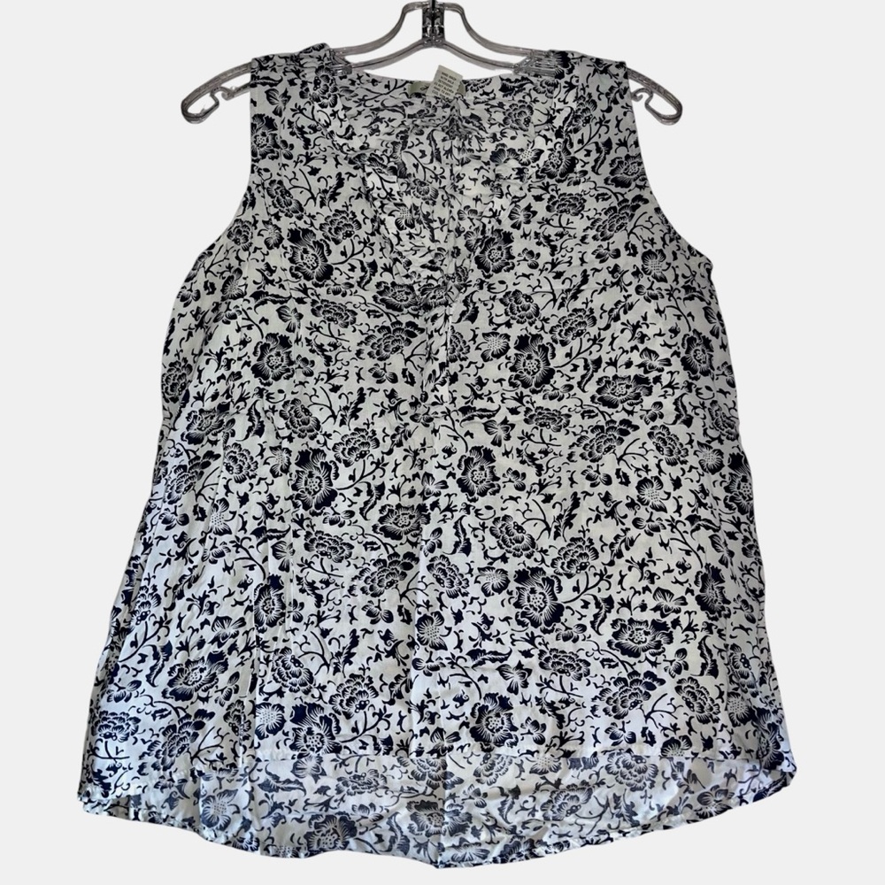 Women's Sleeveless Floral Print Top - Navy blue & White size large